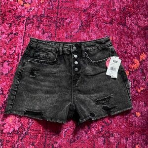 Women's Charcoal Black Distressed Jean Shorts